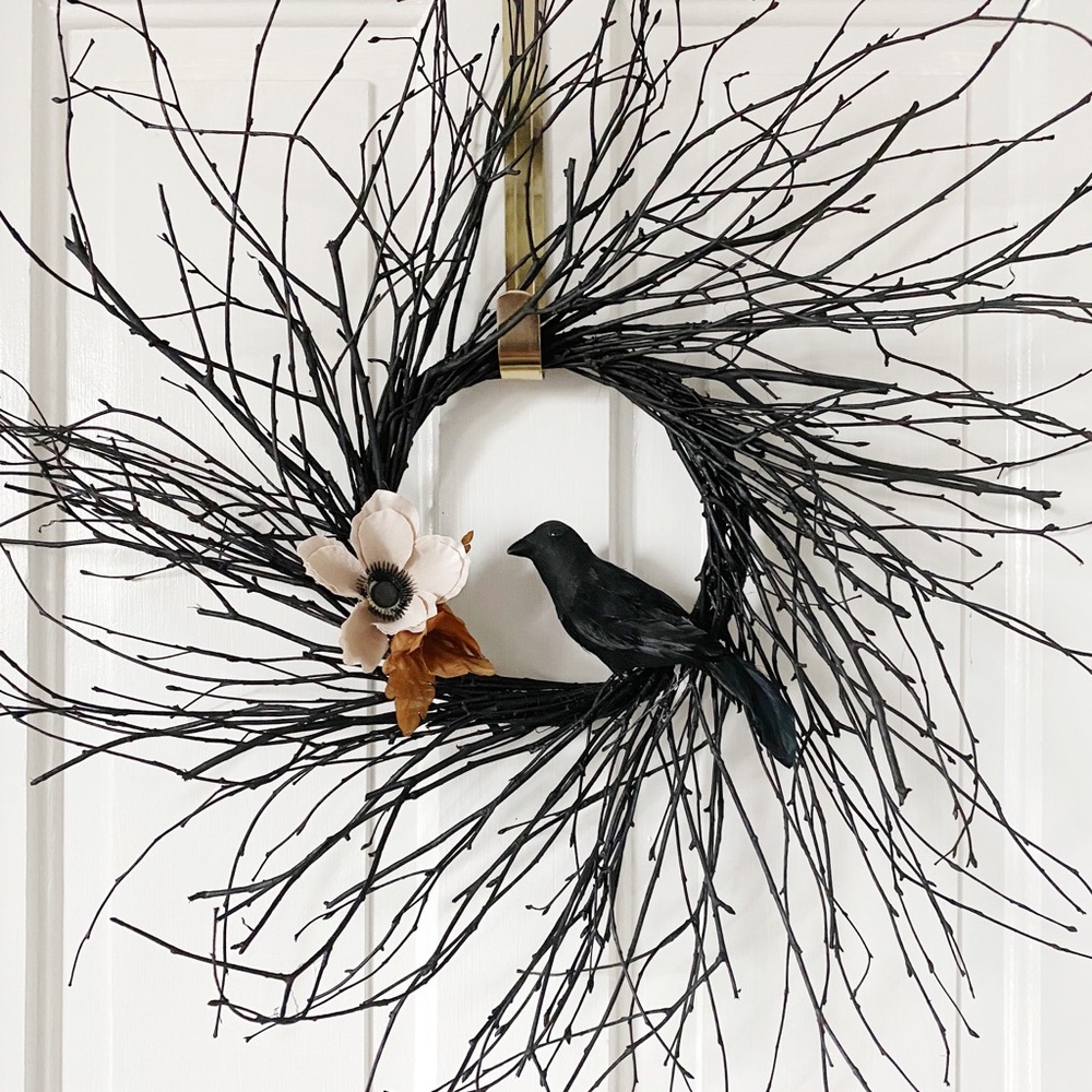 Handmade Farmhouse Halloween Wreath Twig Raven